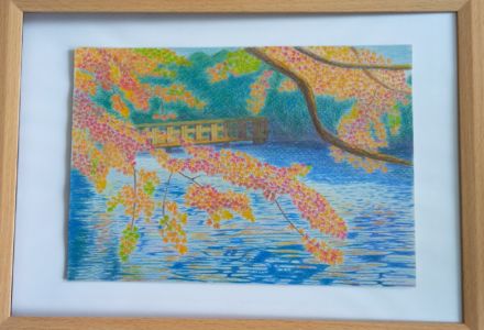 高須真実子(武蔵野)
池と紅葉(色鉛筆画)